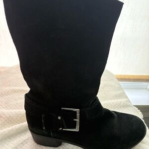 Kelly & Katie Women Carey Black Leather Heeled Suede Boots Size 6
